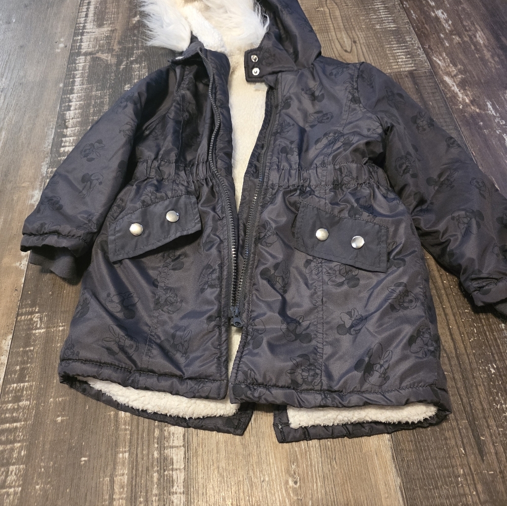Disney Black Puffer Jacket with Faux Fur Hood - Picture 5 of 10